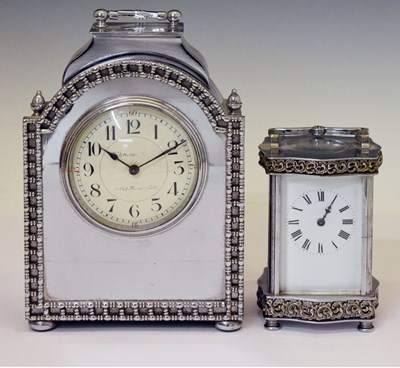 Lot 538 - French silvered mantel clock and carriage timepiece