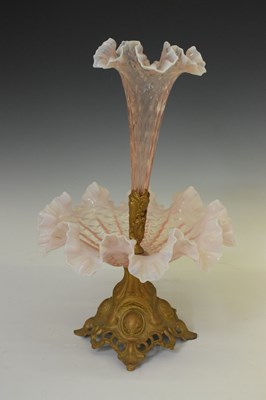 Lot 357 - Gilt metal and pink glass epergne