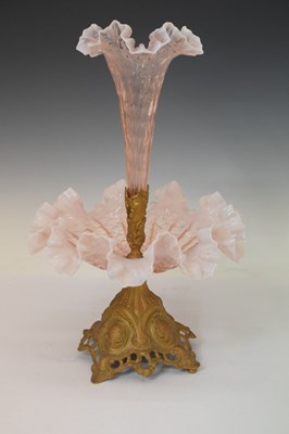 Lot 357 - Gilt metal and pink glass epergne