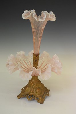 Lot 357 - Gilt metal and pink glass epergne