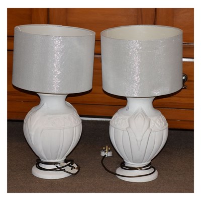 Lot 487 - Pair of white table lamps