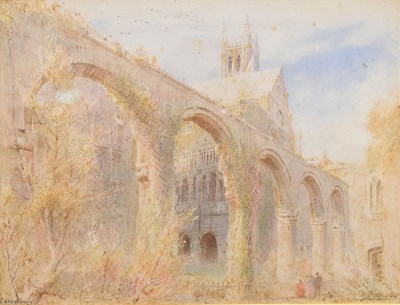 Lot 536 - Albert Goodwin R.W.S. (British, 1845-1932) - Watercolour - Canterbury Cathedral