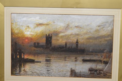 Lot 535 - Albert Goodwin R.W.S. (British, 1845-1932) - Watercolour - 'Westminster, Sunset Through The Smoke'