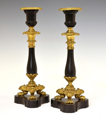 Lot 330 - Pair of early 19th Century bronze French Empire candlesticks