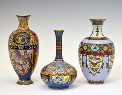 Lot 484 - Three Japanese cloisonné  vases