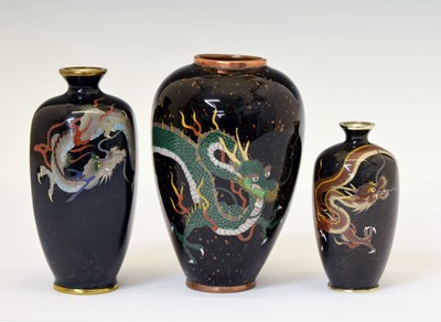 Lot 485 - Three Japanese cloisonné  dragon vases