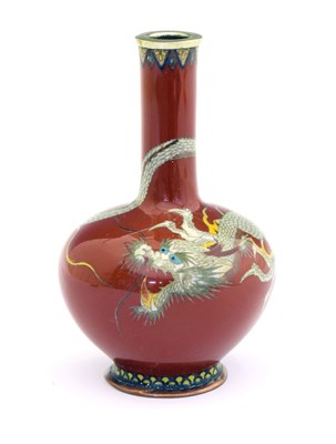 Lot 486 - Japanese red ground cloisonné dragon vase