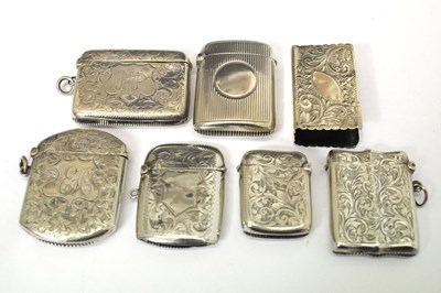Lot 126 - Edward VIII silver matchbox holder,  together with six silver vesta cases