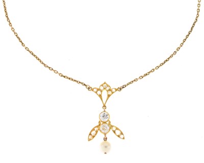 Lot 158 - Diamond and cultured pearl pendant on chain