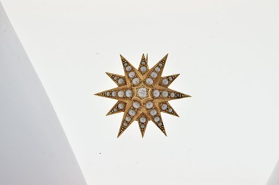 Lot 21 - Late Victorian seed pearl and diamond starburst brooch