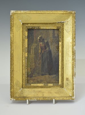 Lot 524 - 19th Century Dutch School - Oil on board - Lady sweeping