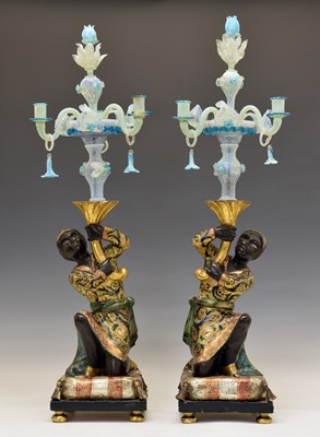 Lot 212 - Pair of Blackamoors - Vaseline glass mounts