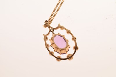 Lot 61 - 9ct gold amethyst and pearl pendant