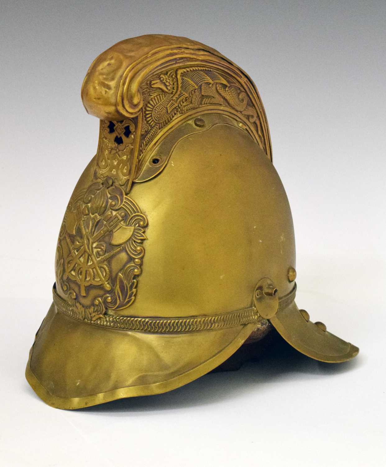 Lot 195 - Reproduction Victorian brass fireman's helmet