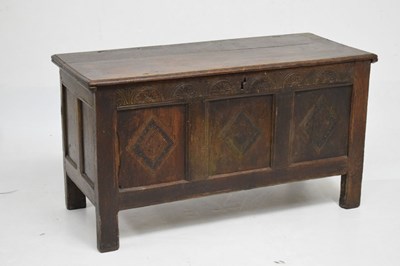 Lot 530 - 18th Century oak three panelled coffer