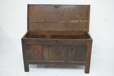 Lot 530 - 18th Century oak three panelled coffer