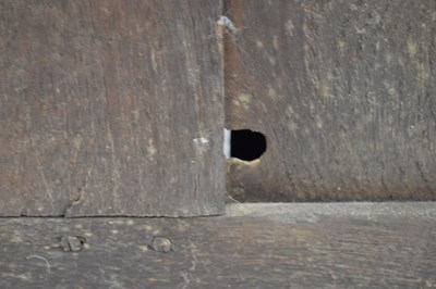 Lot 530 - 18th Century oak three panelled coffer