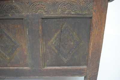 Lot 530 - 18th Century oak three panelled coffer