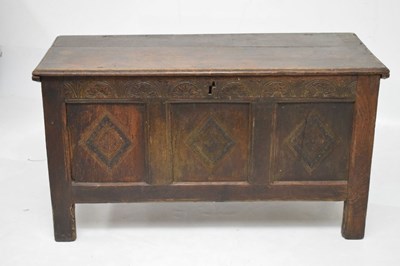 Lot 530 - 18th Century oak three panelled coffer