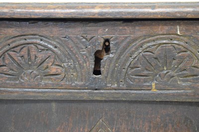 Lot 530 - 18th Century oak three panelled coffer