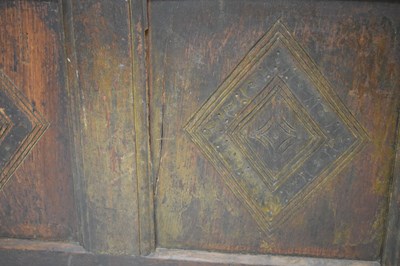 Lot 530 - 18th Century oak three panelled coffer