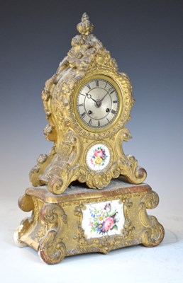 Lot 540 - Mid 19th century French gilt papier mache and porcelain mantel clock