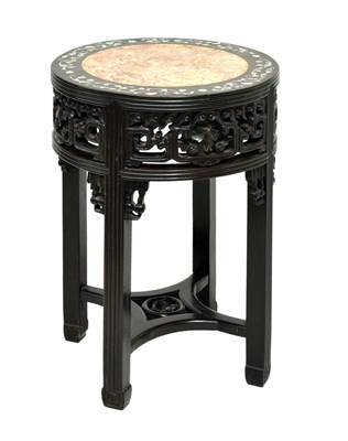 Lot 503 - Chinese circular hardwood stand with marble top and mother-of-pearl inlaid decoration