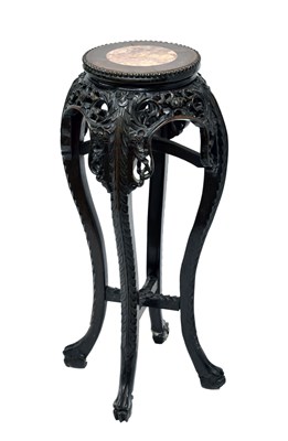 Lot 505 - Chinese carved hardwood plantstand with marble top