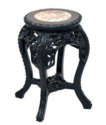 Lot 506 - Chinese carved two-tier hardwood plantstand with marble top