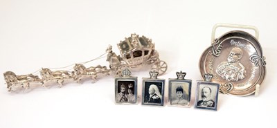 Lot 133 - Silver model of The Gold State Coach, Edward VII silver pin dish, etc