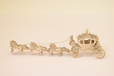 Lot 133 - Silver model of The Gold State Coach, Edward VII silver pin dish, etc