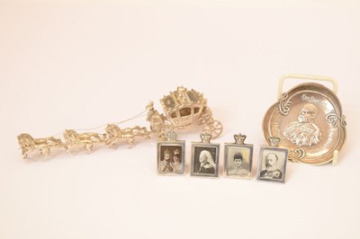 Lot 133 - Silver model of The Gold State Coach, Edward VII silver pin dish, etc