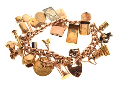 Lot 74 - 9ct rose gold curb link charm bracelet