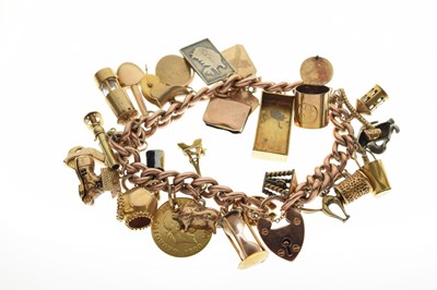 Lot 74 - 9ct rose gold curb link charm bracelet