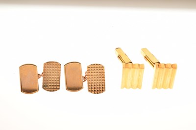 Lot 87 - Pair of heavy gauge 9ct gold cufflinks, and another pair