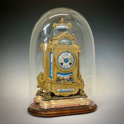 Lot 647 - Late 19th Century French gilt spelter and porcelain mounted mantel clock