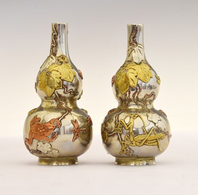 Lot 477 - Pair of Japanese mixed metal double gourd vases