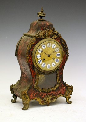 Lot 349 - French red boulle mantel clock, Japy Freres