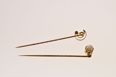 Lot 66 - A split pearl and rose diamond stick pin