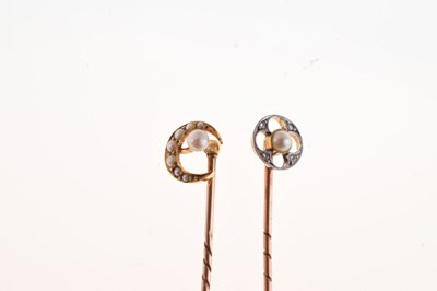 Lot 66 - A split pearl and rose diamond stick pin