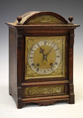 Lot 350 - Winterhalder & Hofmeier - German oak mantel clock