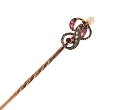 Lot 60 - A diamond, pearl and stone set stick pin