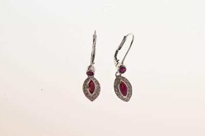 Lot 86 - 9ct white gold ruby and diamond drop earrings