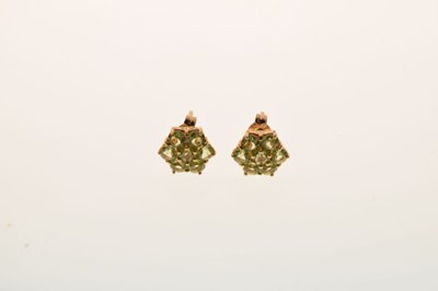 Lot 49 - 9ct gold peridot cluster pendant and earrings set