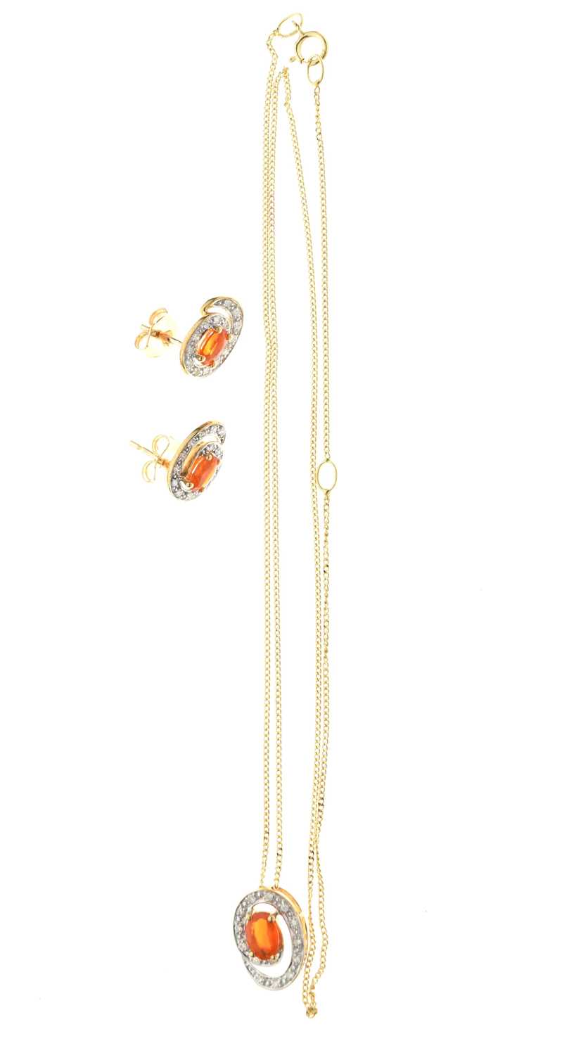 Lot 52 - 9ct gold fire opal pendant and earring set