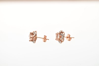Lot 46 - 9ct rose gold morganite and diamond pendant and earring set