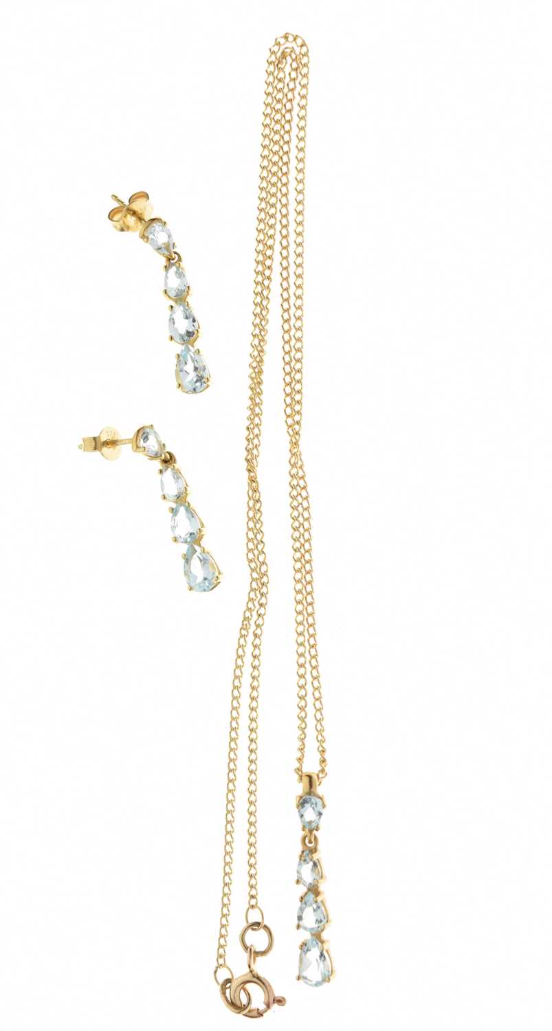 Lot 116 - 9ct gold blue topaz pendant and earring set