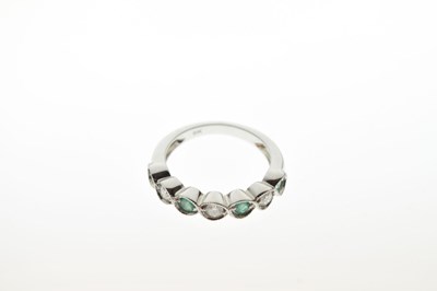 Lot 18 - 9ct white gold, emerald and diamond half eternity ring