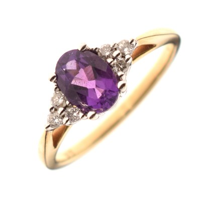 Lot 51 - 9ct gold, amethyst and diamond cluster ring