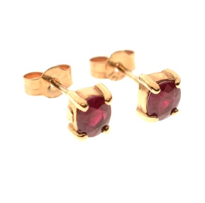 Lot 155 - 9ct gold single stone ruby ear studs